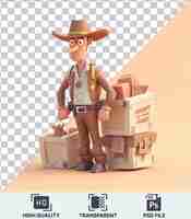 PSD transparent background with isolated 3d smuggler cartoon transporting illegal goods