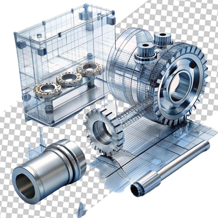 PSD transparent background with isolated 3d style mechanical item featuring a red and orange engine