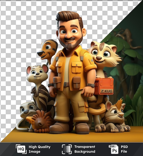 PSD transparent background with isolated 3d zookeeper cartoon caring for exotic animals photo 16