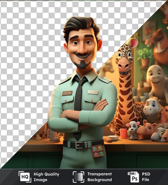 Transparent background with isolated 3d zookeeper cartoon caring for exotic animals photo 16
