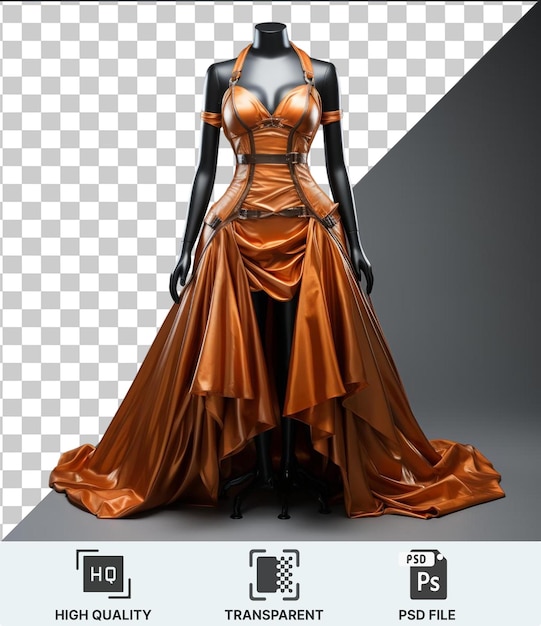 PSD 오렌지색 드레스를 입은 여성이 고립된 투명한 배경