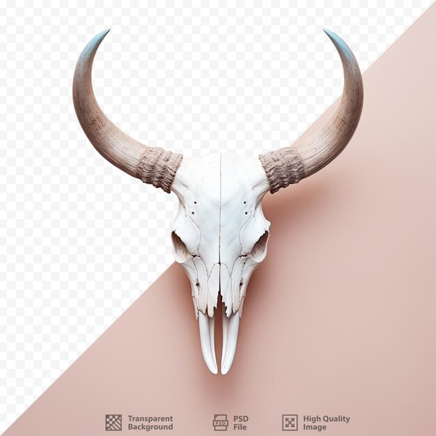 PSD transparent background with isolated bull skull and long horns