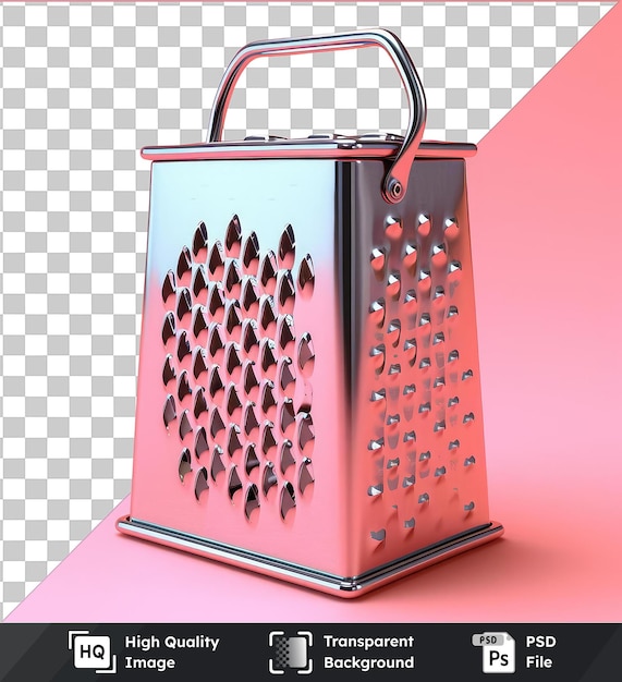 Transparent background with isolated cheese grater like object on a pink background