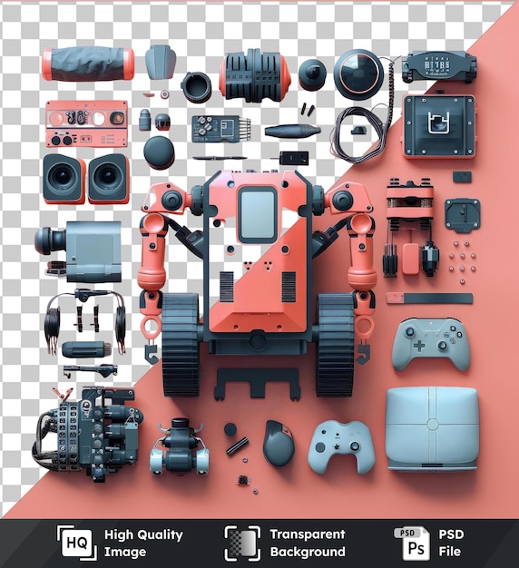 PSD transparent background with isolated diy robotics kit set on a pink background