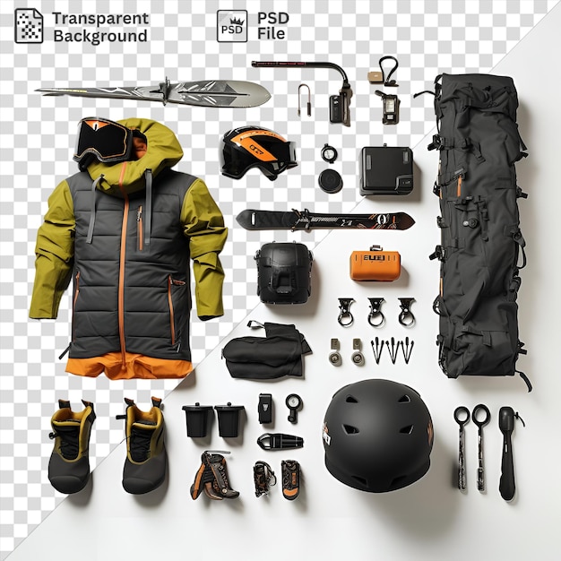 PSD transparent background with isolated extreme sports equipment set on a isolated background