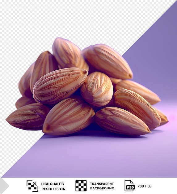 Transparent background with isolated fresh and delicious almonds on the table png psd