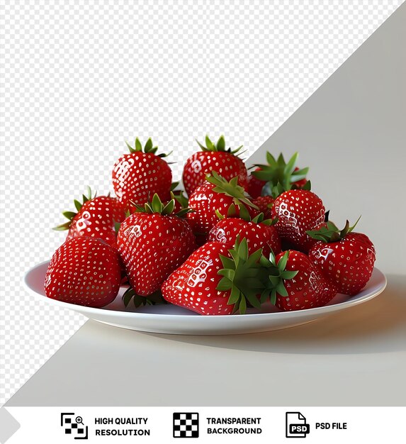 Transparent background with isolated fresh ripe strawberries in a plate vegetarian organic berry healthy food vitamins copy space place for text