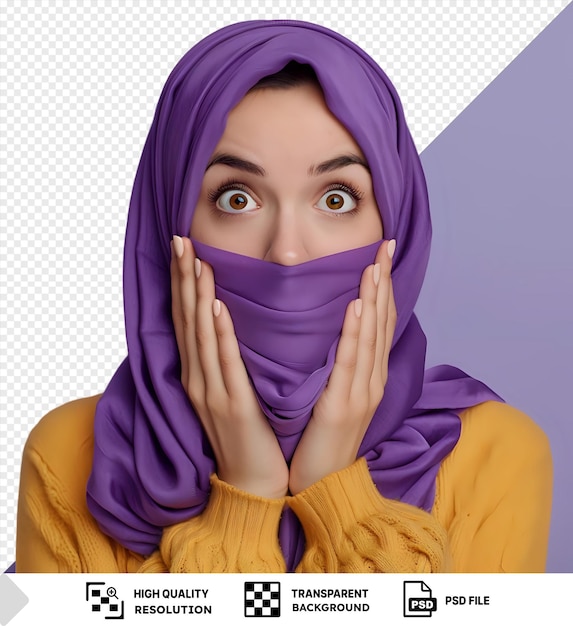 Transparent background with isolated frightened woman scared by an invisible spooky sound png