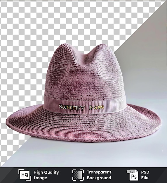 PSD Прозрачный фон с изолированным передним видом захватить шляпу розовая соломинка материал ткань этикетка
