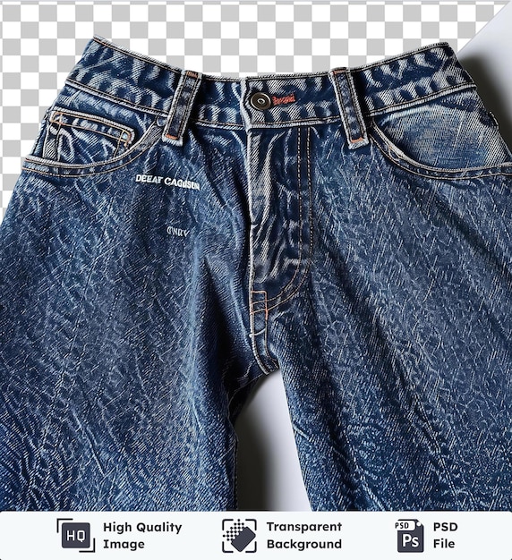 Sfondo trasparente con vista anteriore isolata cattura un paio di jeans indigo denim materiale tessuto etichetta jeans denim jeans denim denim denim denim