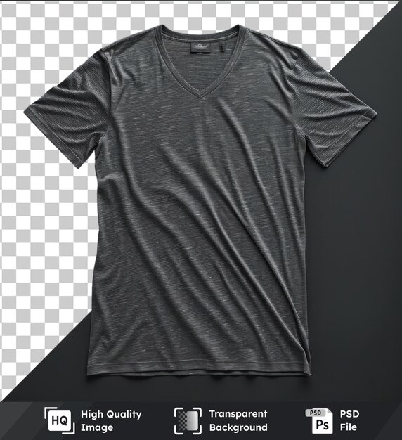 PSD transparent background with isolated front view capture a premium t shirt gray technical materials fabric label