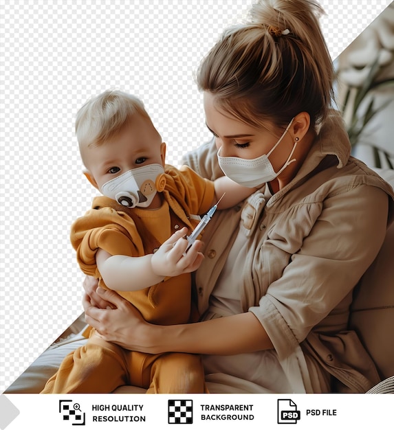 PSD transparent background with isolated healthcare professional injecting a baby on the couch png