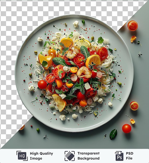 PSD transparent background with isolated imam bayildi vegetables and lemons on a white plate