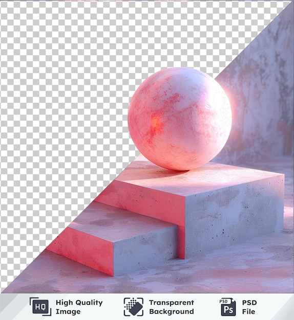 PSD sfondo trasparente con lardo isolato e una grande palla su un gradino di cemento contro un muro rosa
