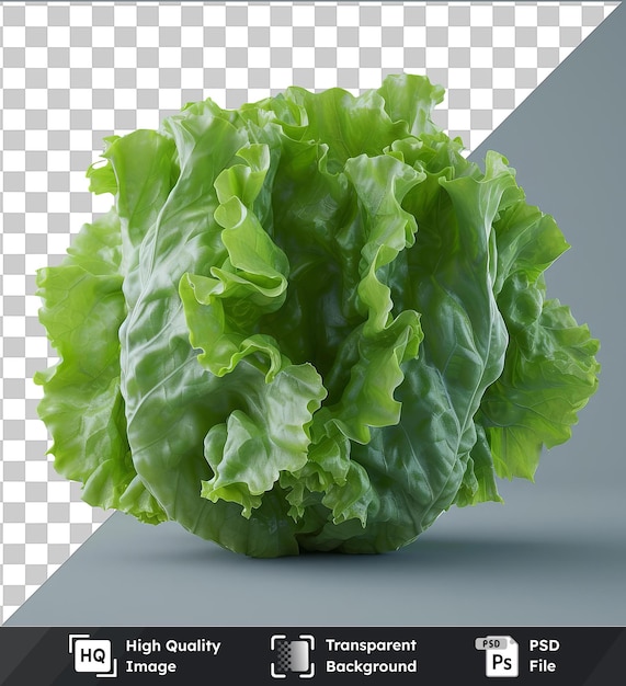PSD sfondo trasparente con custode di lattuga isolato un primo piano di un gambo e foglie di lettuga con un'ombra scura in primo piano