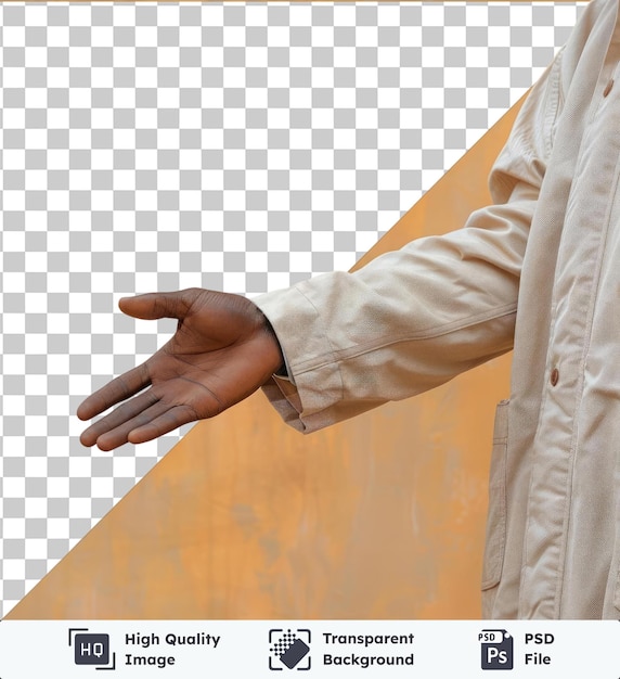 PSD transparent background with isolated man hand touching with clipping path