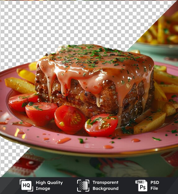 Transparent background with isolated meatloaf on a plate