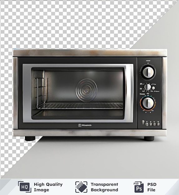 PSD transparent background with isolated microwave oven on white and gray wall casting shadows