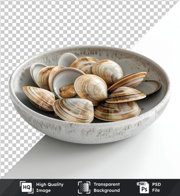 PSD transparent background with isolated mockup of a plate of raw fine clams