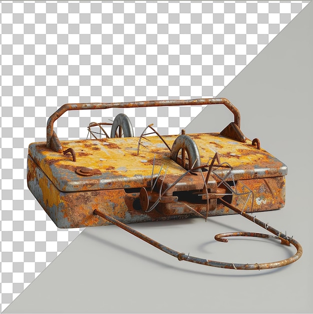 PSD transparent background with isolated mouse trap and metal wheel