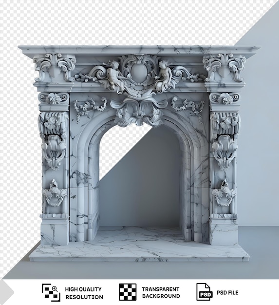 PSD transparent background with isolated old and vintage marble fireplace in action isolated on white with clipping path png