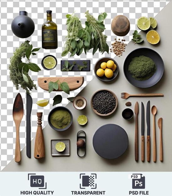 PSD transparent background with isolated organic vegan cooking set