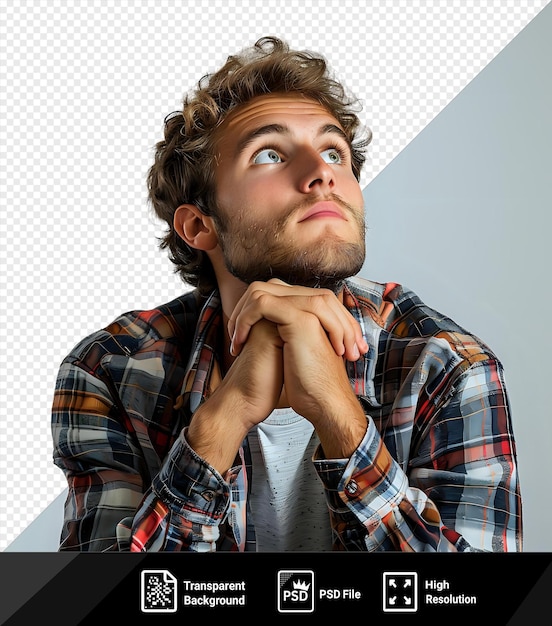 Transparent background with isolated pensive guy pondering an invisible philosophical question png