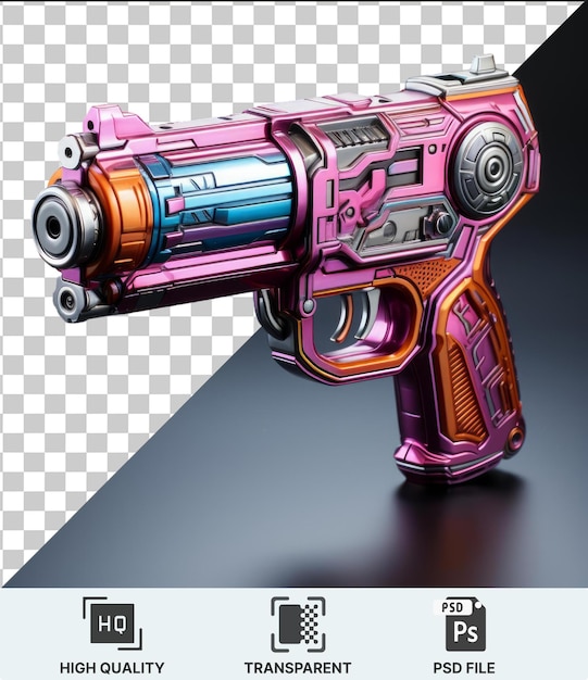 PSD 透明な背景に孤立したピンクの銃と光沢のある反射