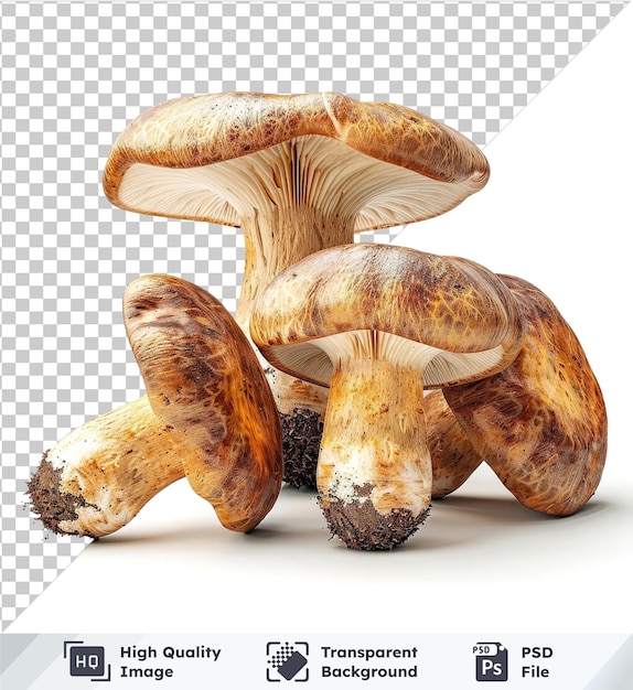 PSD transparent background with isolated porcini mushrooms in various angles