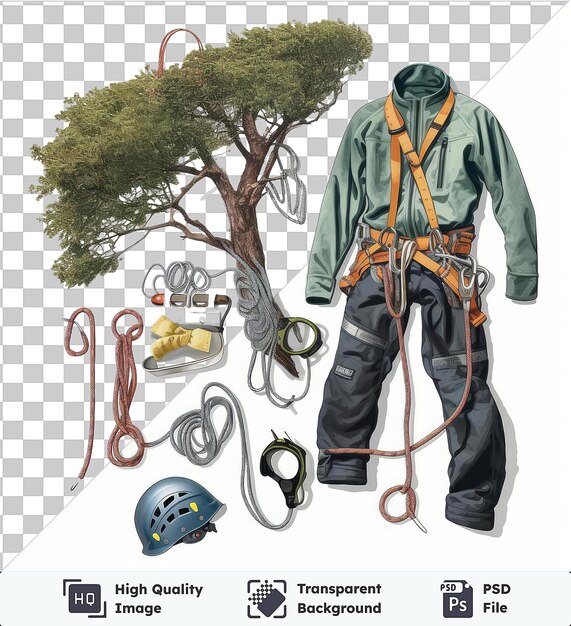 Transparent background with isolated realistic photographic arborist _ s climbing gear a tree