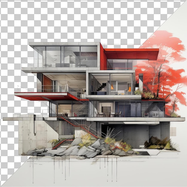 PSD transparent background with isolated realistic photographic architect _ s architectural drawings