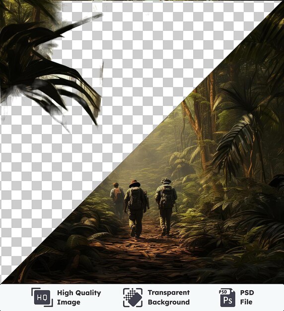 PSD transparent background with isolated realistic photographic explorer_s jungle expedition