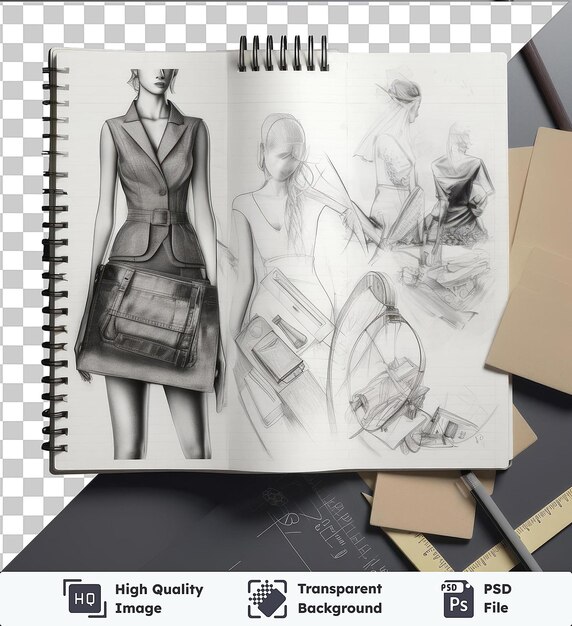 PSD transparent background with isolated realistic photographic fashion designer_s sketchpad