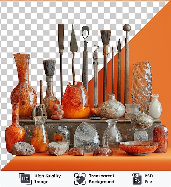 PSD transparent background with isolated realistic photographic glassblower_s tools