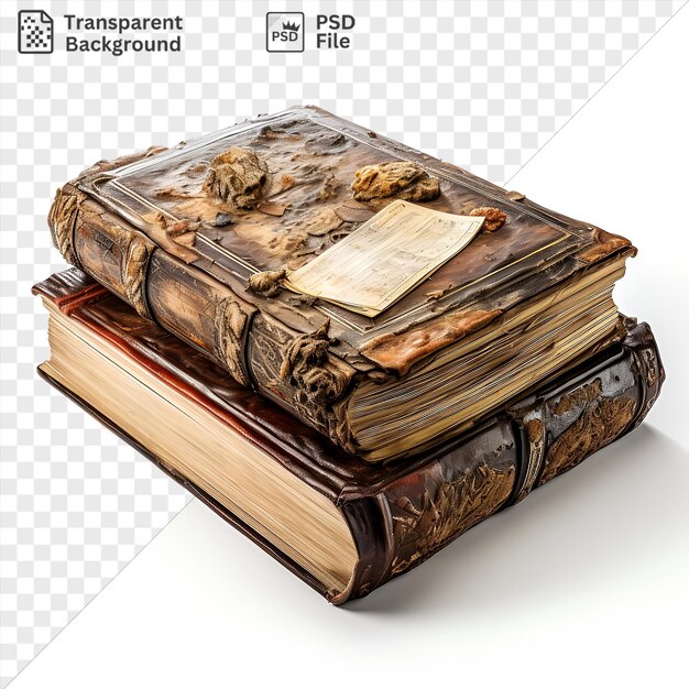 PSD transparent background with isolated realistic photographic historians ancient manuscript featuring a brown book and a white shadow