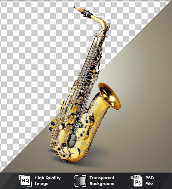 PSD transparent background with isolated realistic photographic jazz musician_s saxophone