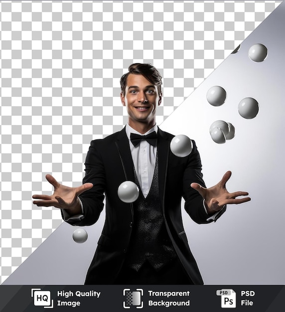 PSD transparent background with isolated realistic photographic juggler_s juggling performance