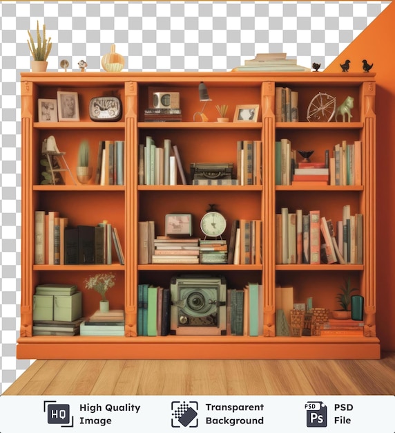 PSD transparent background with isolated realistic photographic librarian_s bookshelf