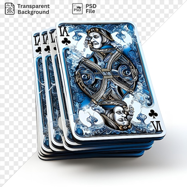 PSD transparent background with isolated realistic photographic magicians playing cards on a transparent background accompanied by a black hat and a white face