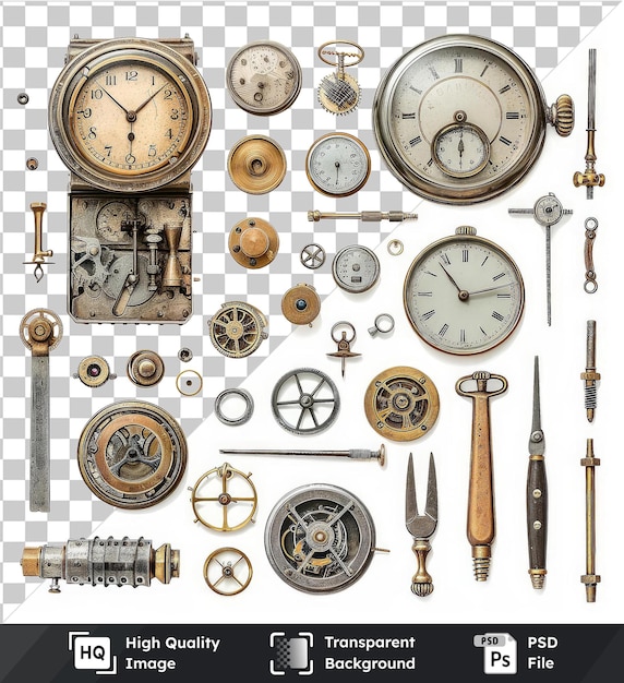 PSD transparent background with isolated realistic photographic watchmaker_s tools