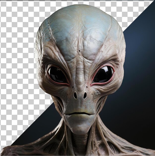 PSD transparent background with isolated realistic photographic xenologist _ s alien artifact head of a creature