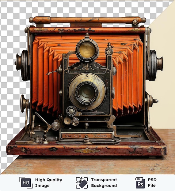 PSD transparent background with isolated realistic photographic xylographer _ s woodblock printed camera