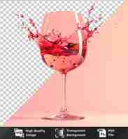 PSD transparent background with isolated red wine splash in a wine glass