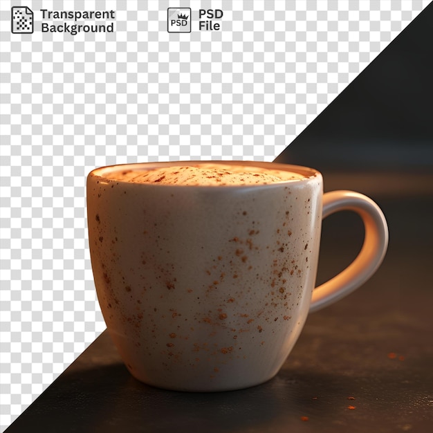 PSD transparent background with isolated steamy cup of chai latte on a wooden table