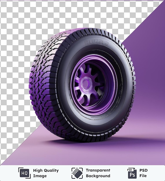 PSD transparent background with isolated tire on a purple background