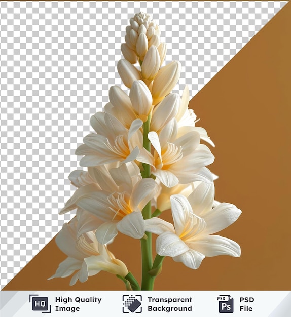 PSD transparent background with isolated tuberose flower and green stem