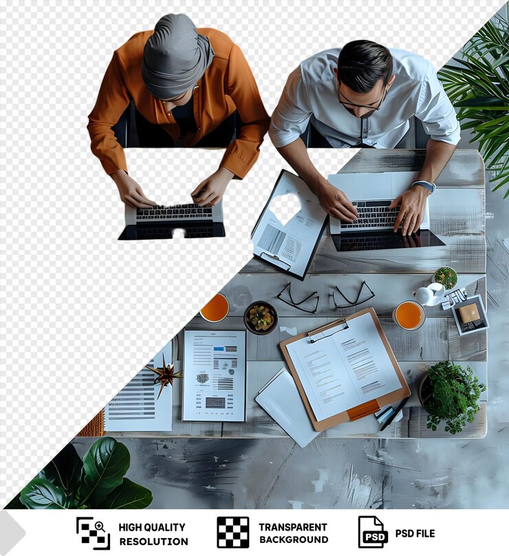 PSD transparent background with isolated two colleagues working together in the office png psd