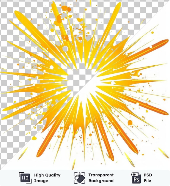 PSD transparent background with isolated vector starburst symbol radiant yellow and orange rays of the sun