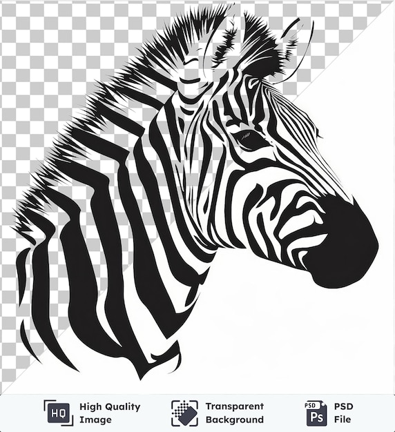 PSD sfondo trasparente con vettori isolati strisce di zebra simbolo selvaggio nero e bianco una testa di zebra