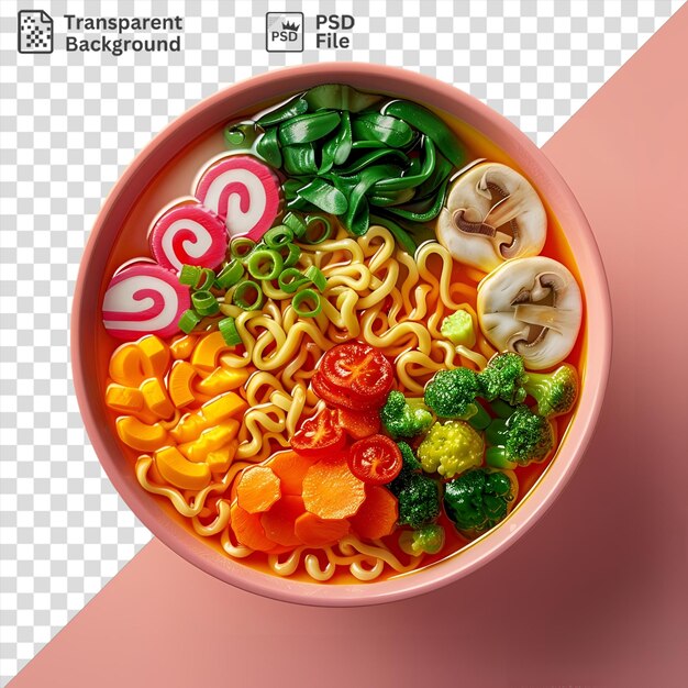 Transparent background with isolated vegetable ramen noodle in a bowl